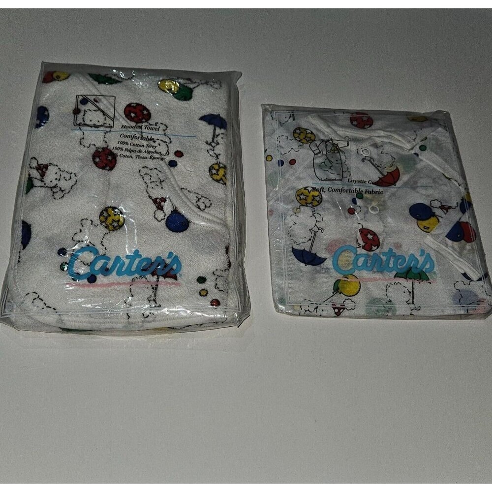 2 VTG NOS Carter's Bear Ball Balloon Lot Layette Gown Hooded Towel NEW/SEALED